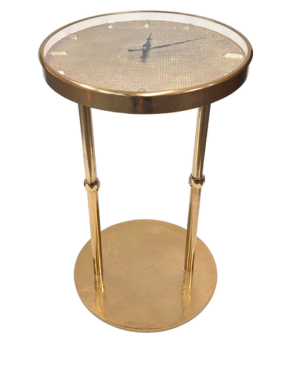 Table d’appoint dorée en métal Glamour avec horloge – Belle décoration – 1056A