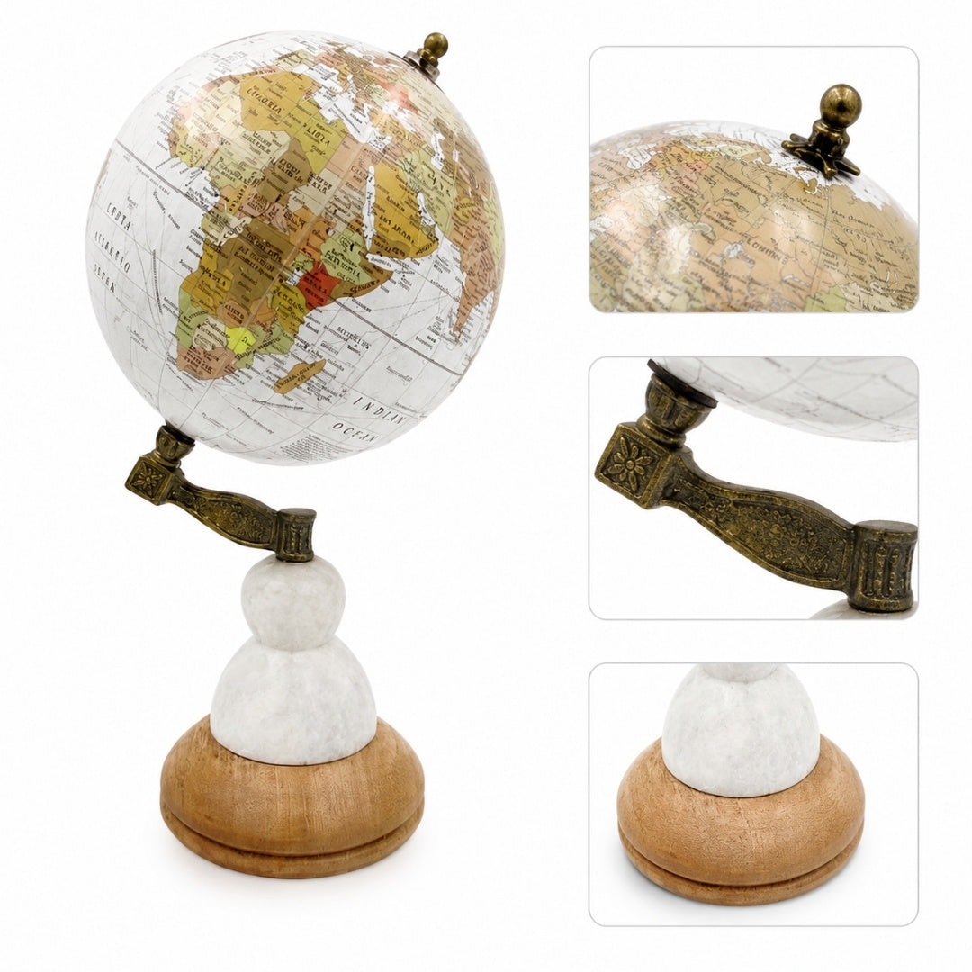 Globe décoratif Voyager sur socle en marbre et bois – GLB-108