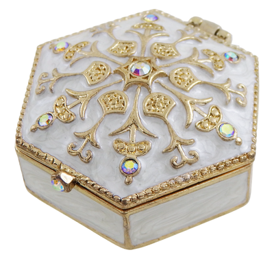 Petite boîte cadeau en métal richement décorée avec cristaux - B0035-08WH