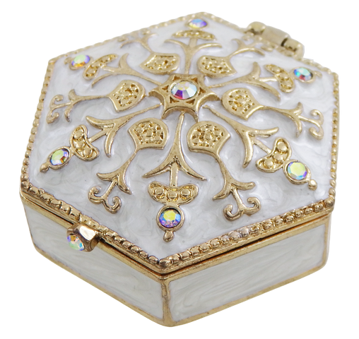 Petite boîte cadeau en métal richement décorée avec cristaux - B0035-08WH
