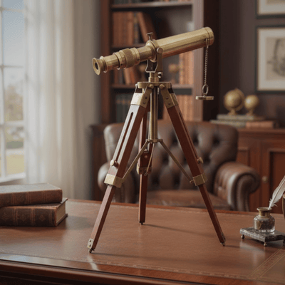 Longue-vue rétro en laiton sur trépied en bois – Hauteur réglable – SR010