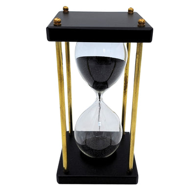 Sablier en laiton et bois 5 minutes – Sable noir – Élégante décoration rétro - STRS