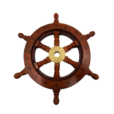 Hölzernes Steuerrad mit Messingeinsatz und Platz für einen Keil - Durchmesser 30 cm - ideales Geschenk mit Möglichkeit zur Personalisierung durch Gravur - maritimer und Retro-Stil