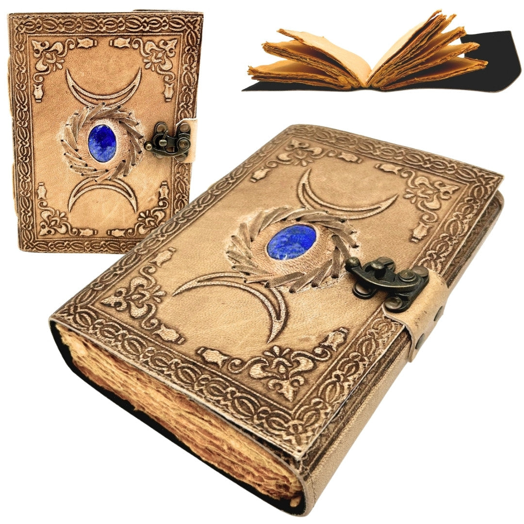 Carnet en cuir rétro avec pierre et phases de la Lune – 200 pages 150 GSM – H076