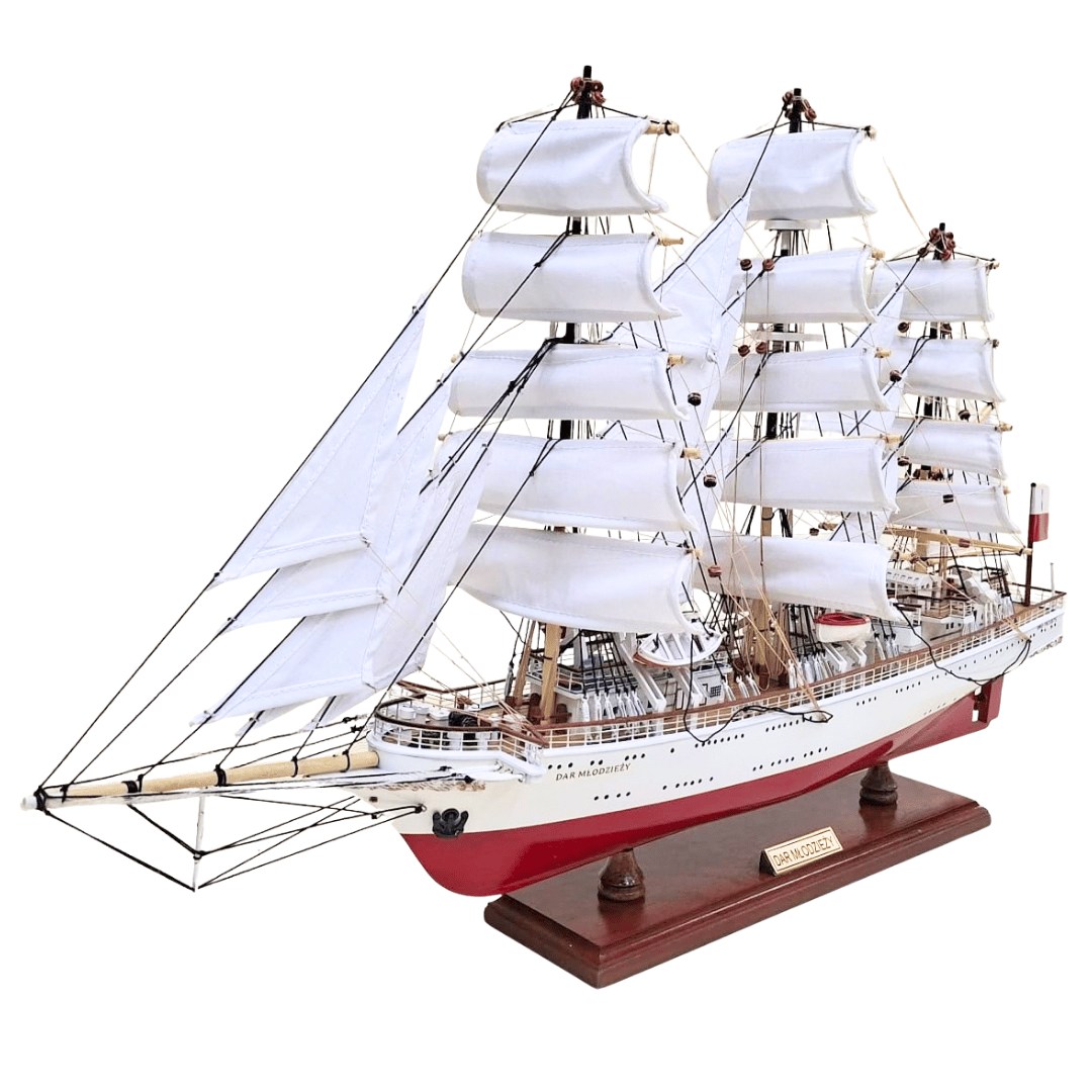 Exclusief model van het zeilschip Dar Młodzieży XXL 71 cm, mogelijkheid tot personalisatie door gravure