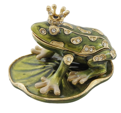 Petite boîte exclusive en métal richement décorée de cristaux - Grenouille - B0746-54