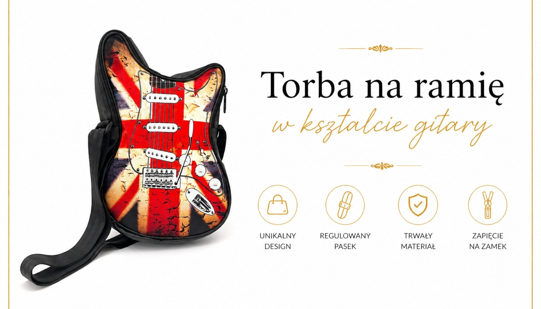 Sac à bandoulière en forme de guitare – drapeau britannique – Cadeau pour un amateur de musique - RBG-008