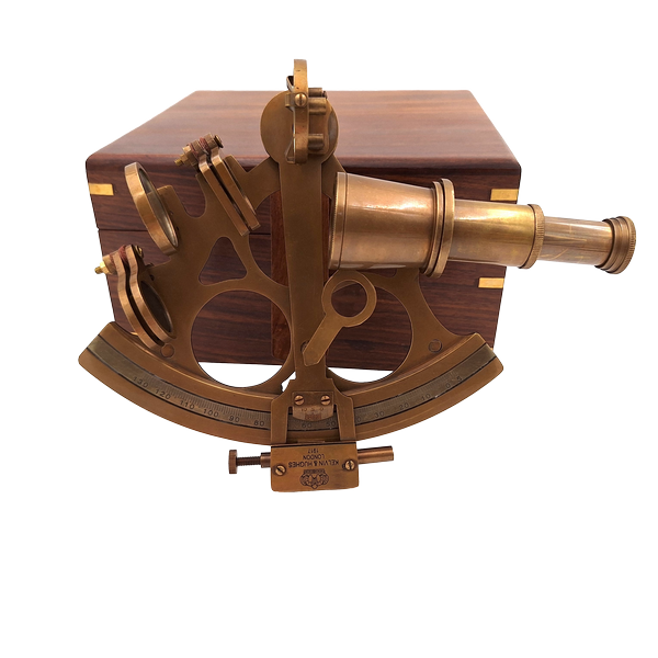 Großer Messing-Sextant in eleganter Holzkiste mit personalisierbarer Gravur