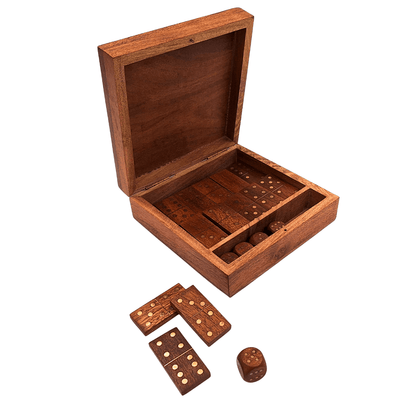 Ensemble de jeux - domino et dés à jouer dans une boîte en bois - DO-002
