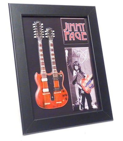 Mini-gitaar in Jimmy Page double neck-stijl in lijst FMG-011