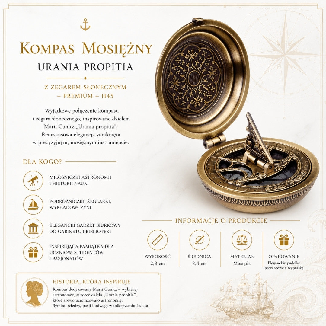 Boussole en laiton Urania Propitia avec cadran solaire - premium - H45