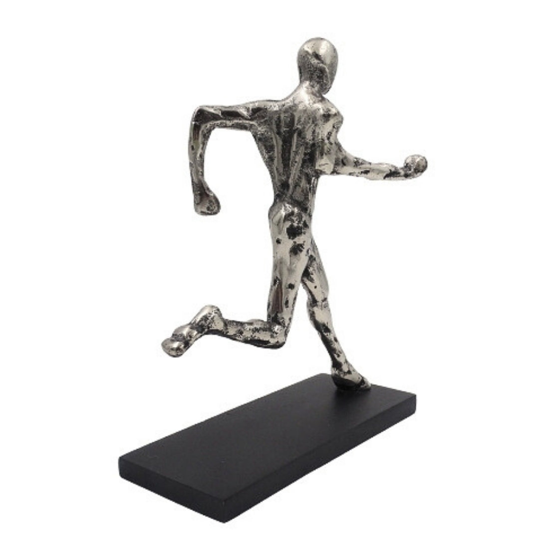 Statuette de coureur, figurine en métal avec gravure