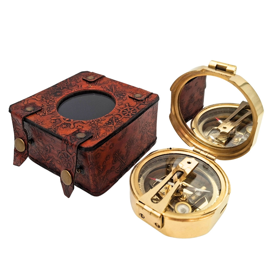 Brass Brunton Compass in Leather Case CB5L with Engraving Option