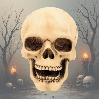 Totenkopf-Figur 10 cm mit Gravurmöglichkeit – handbemalte Dekoration aus Polyresin als Geschenk für Liebhaber des Gothic- und Dark-Stils