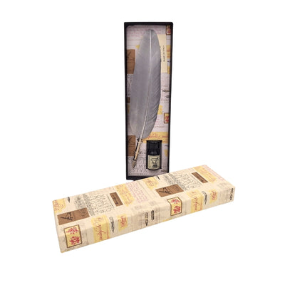 Coffret de calligraphie - Plume d’oie argentée avec plume métallique + encre – 7262/A