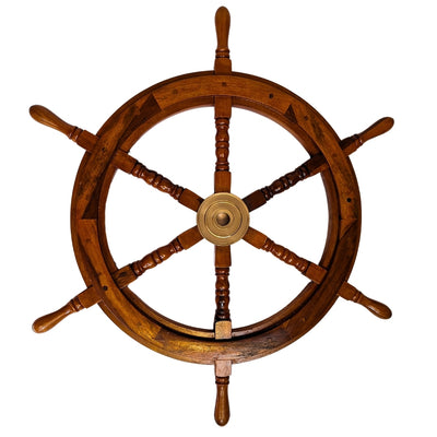 Houten stuurwiel met messing inzetstuk - Plaats voor spie - diameter 75cm - SW2/30'