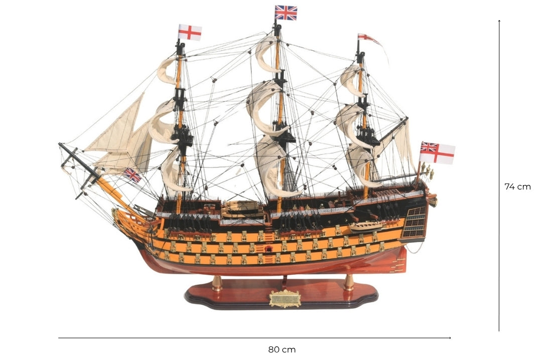 Assembled 80cm HMS Victory sailing ship model with the option of personalization by engraving - Exclusive gift decoration, handmade from exotic wood, high quality and attention to detail