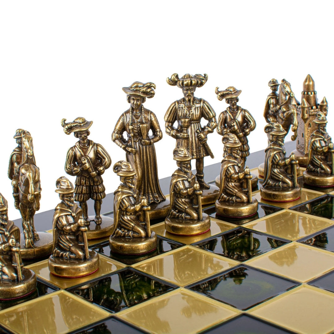Échiquier métallique exclusif – Plateau d’échecs en laiton 44 x 44cm – Moyen Âge – S12CBLU