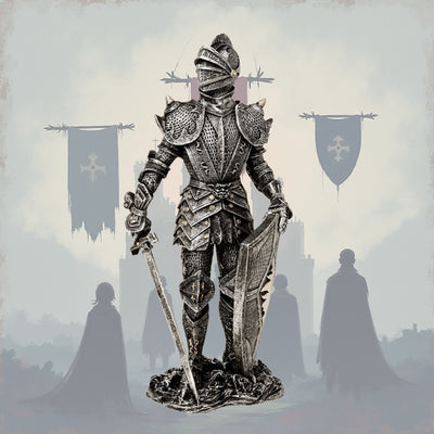 Dekorative Figur Ritter in silberner Rüstung Höhe 30 cm – MC-23053