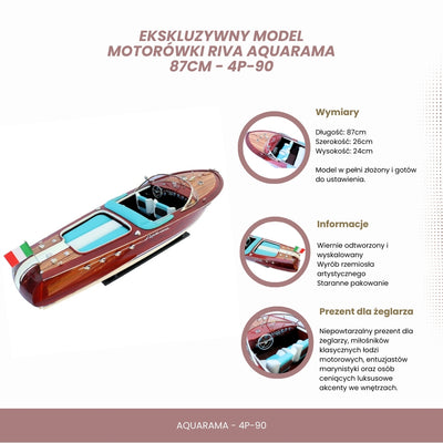 Exclusief model van de Reeva Aquarama motorboot 87cm - groot, houten model van een klassieke Italiaanse motorboot – 4P-90