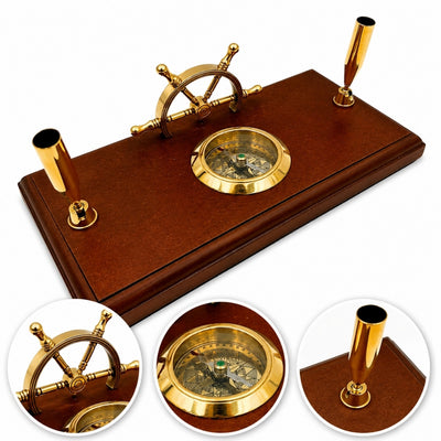Maritieme bureauset – stuurwiel, kompas, pennenhouders – TT019