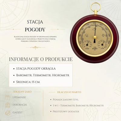 Stacja Pogody 3w1 Termometr Barometr Higrometr Okrągła - YG386
