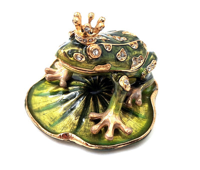Petite boîte exclusive en métal richement décorée de cristaux - Grenouille - B0746-54