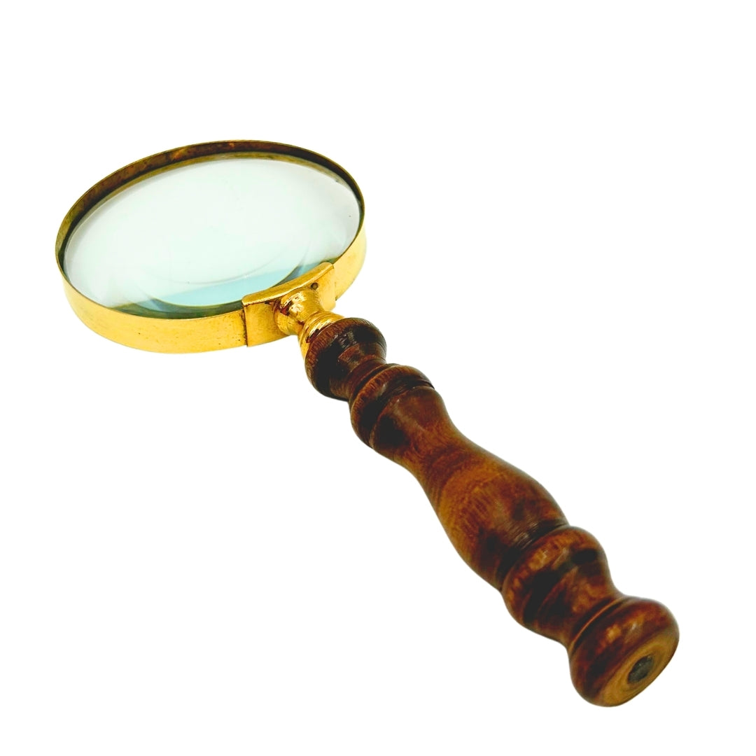 Retro-Lupe aus Messing mit Holzgriff - Vergrößerungsglas 18 cm mit Personalisierung durch Gravur