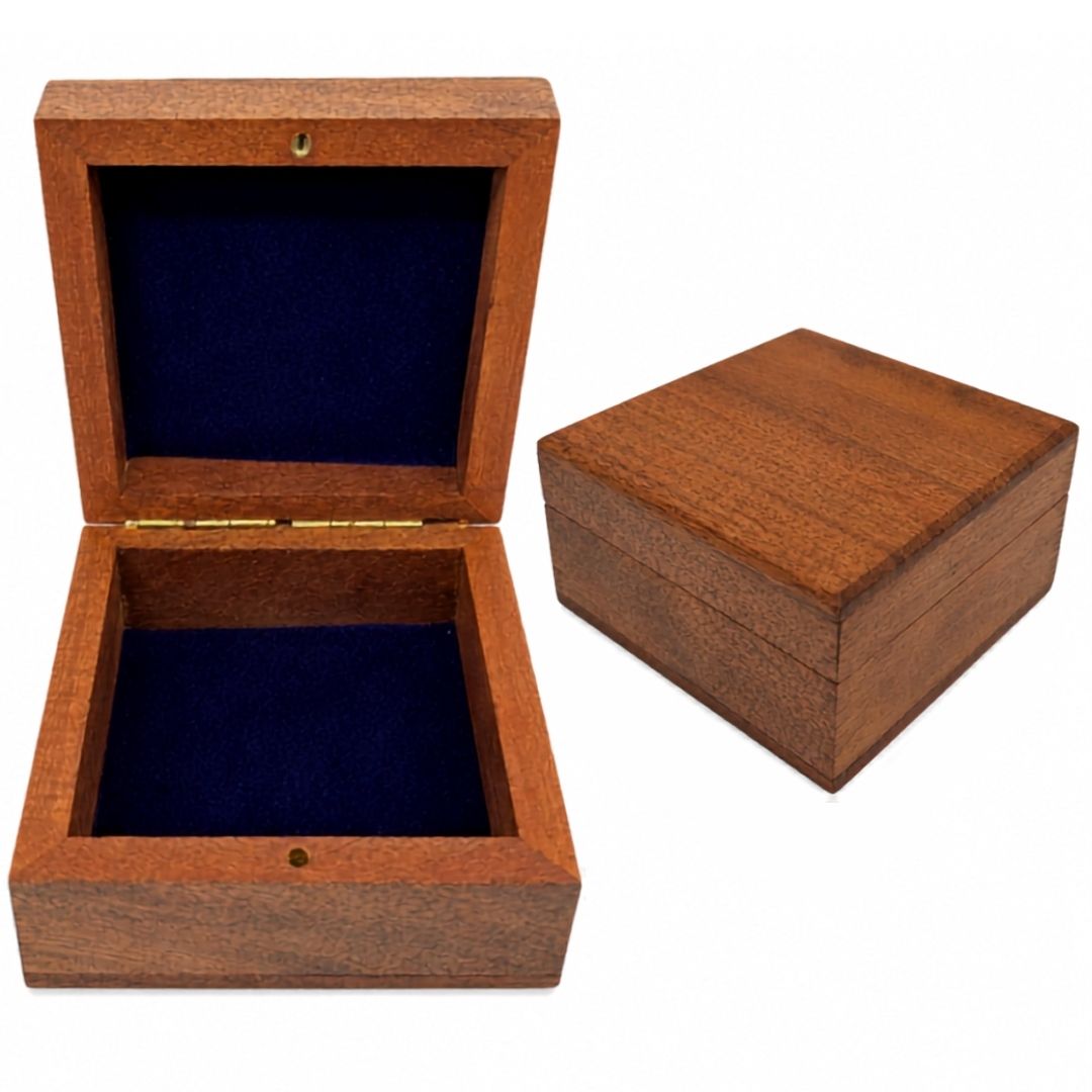 Wooden Gift Box with Navy Insert, 8x8 cm, Personalized with Engraving