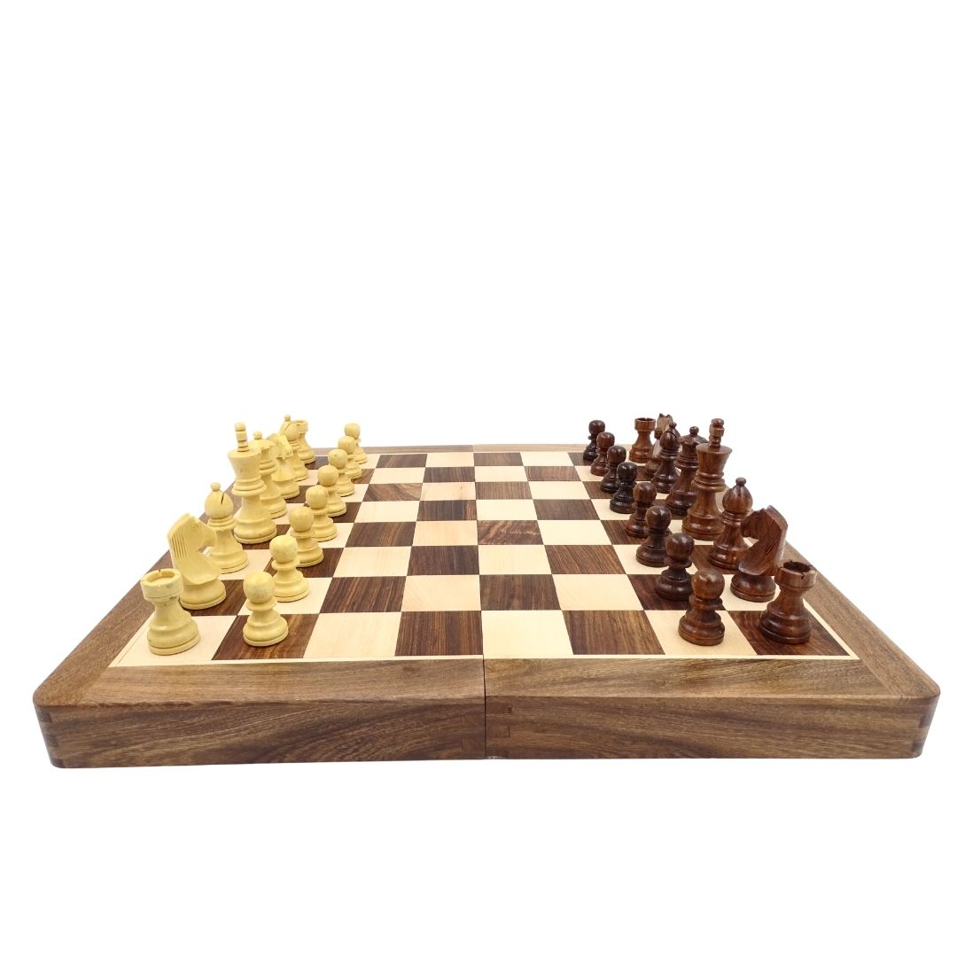 Échecs en bois 40×40 cm– léger défaut – échiquier pliant - G114