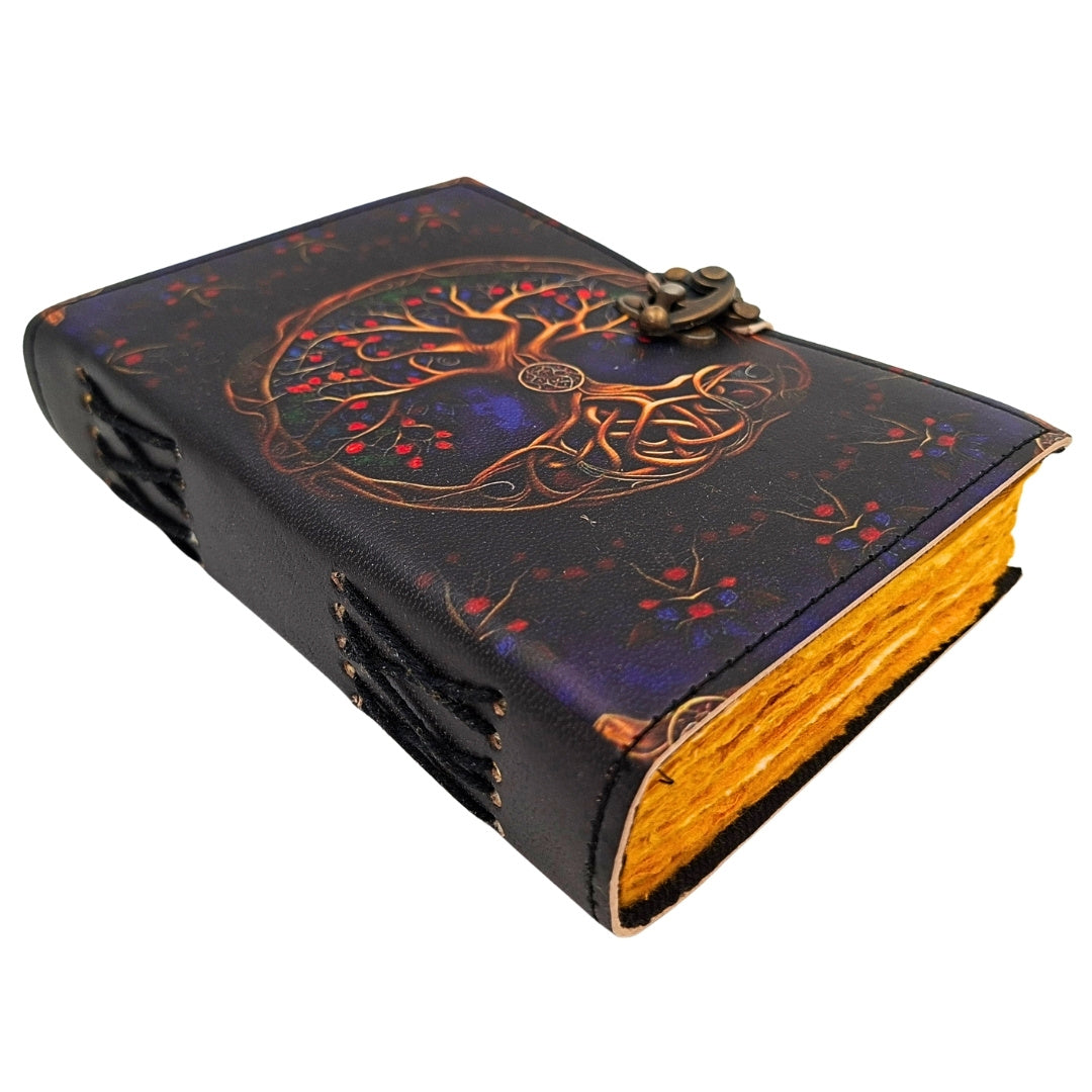 Carnet en cuir vintage rétro 200 pages - Cuir de chèvre - Arbre de vie - AH18
