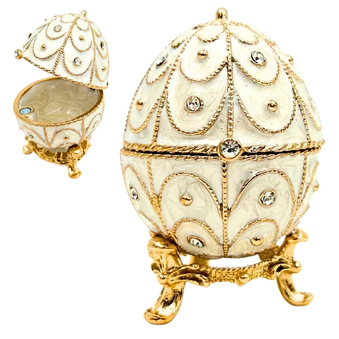 Exclusief sieradendoosje Fabergé-ei metaal met kristallen - B0748-17WH