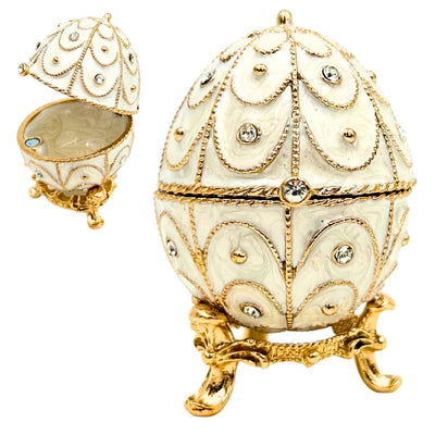 Exclusief sieradendoosje Fabergé-ei metaal met kristallen - B0748-17WH
