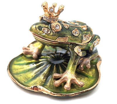 Petite boîte exclusive en métal richement décorée de cristaux - Grenouille - B0746-54
