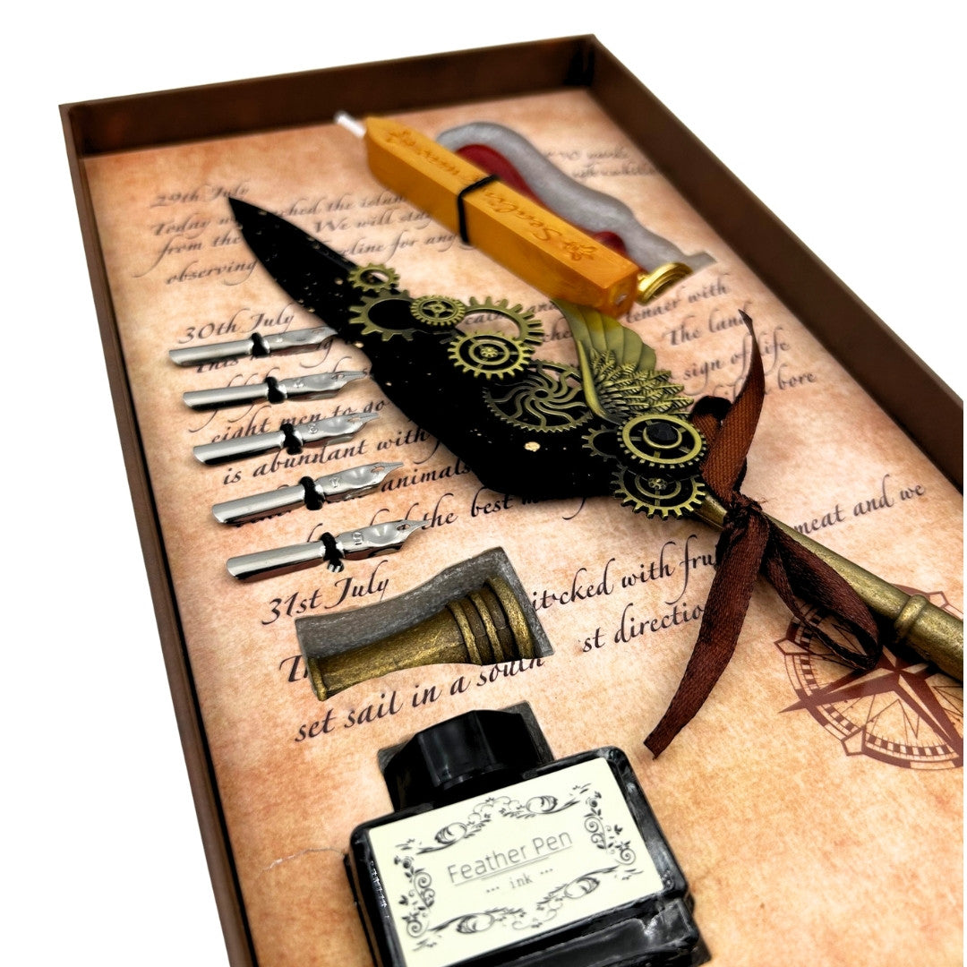 Set de calligraphie premium plume d’oie - 6 plumes sceau support pour plume - EE16