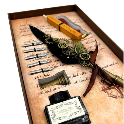 Set de calligraphie premium plume d’oie - 6 plumes sceau support pour plume - EE16