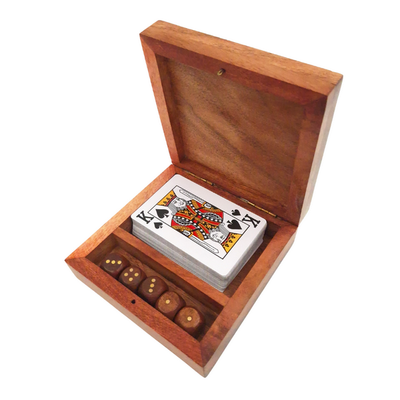 DÉFAUT DU PRODUIT : Élégant ensemble de jeu - jeu de cartes et dés dans une boîte en bois OUTLET- DNU-010AB