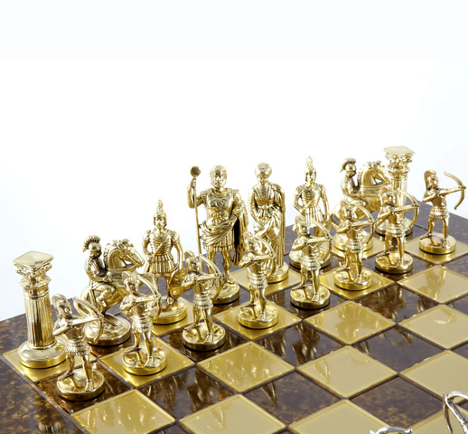 Groot exclusief messing schaakspel – goud-zilverkleurig - boogschutters 44x44cm – S10BGS