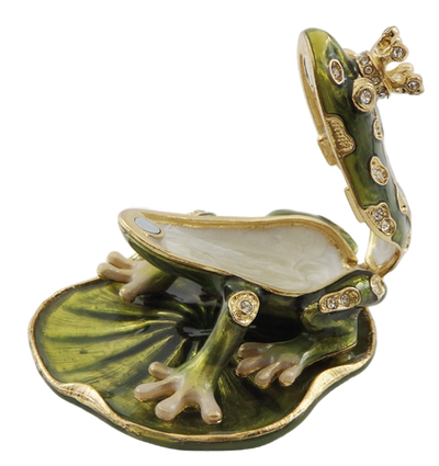 Petite boîte exclusive en métal richement décorée de cristaux - Grenouille - B0746-54