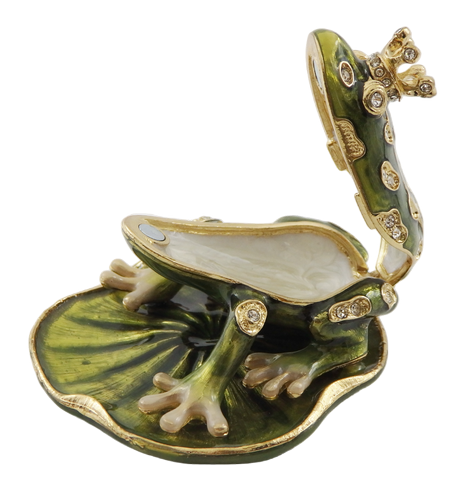Petite boîte exclusive en métal richement décorée de cristaux - Grenouille - B0746-54