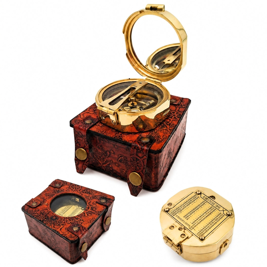 Brass Brunton Compass in Leather Case CB5L with Engraving Option