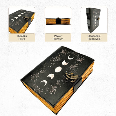 Carnet en cuir rétro avec phases de la Lune – cuir de chèvre, 200 pages, papier 150 GSM – H080