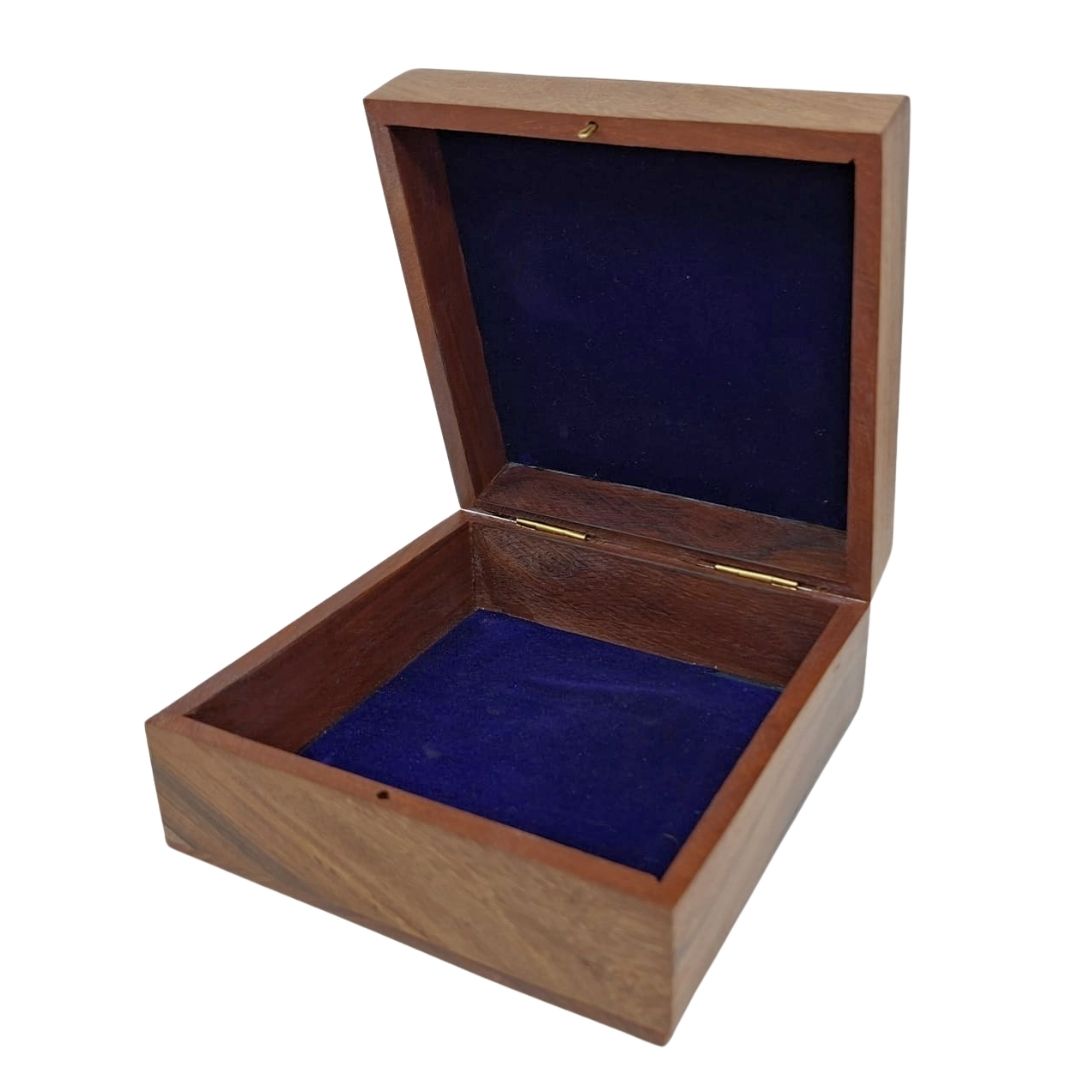 Elegant Wooden Box with a Navy Insert, 14x14x6.5 cm, Personalized with Engraving