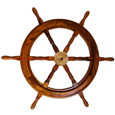 Houten stuurwiel met messing inzetstuk - Plaats voor spie - diameter 75cm - SW2/30'