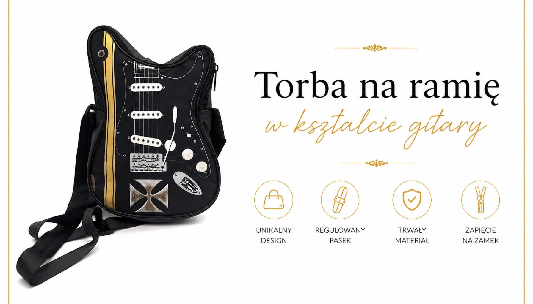 Sac à bandoulière en forme de guitare avec croix de Malte – Cadeau pour un guitariste - RBG-005