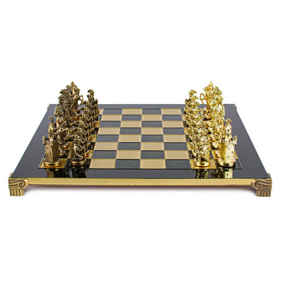 Échiquier métallique exclusif – Plateau d’échecs en laiton 44 x 44cm – Moyen Âge – S12CBLU