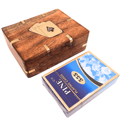 Jeu de cartes dans une boîte en bois avec ornements en laiton - CS-005