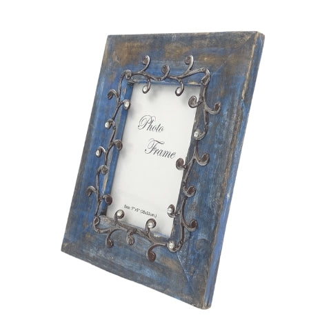 Cadre photo en bois bleu - 28893 - format photo 18x13cm