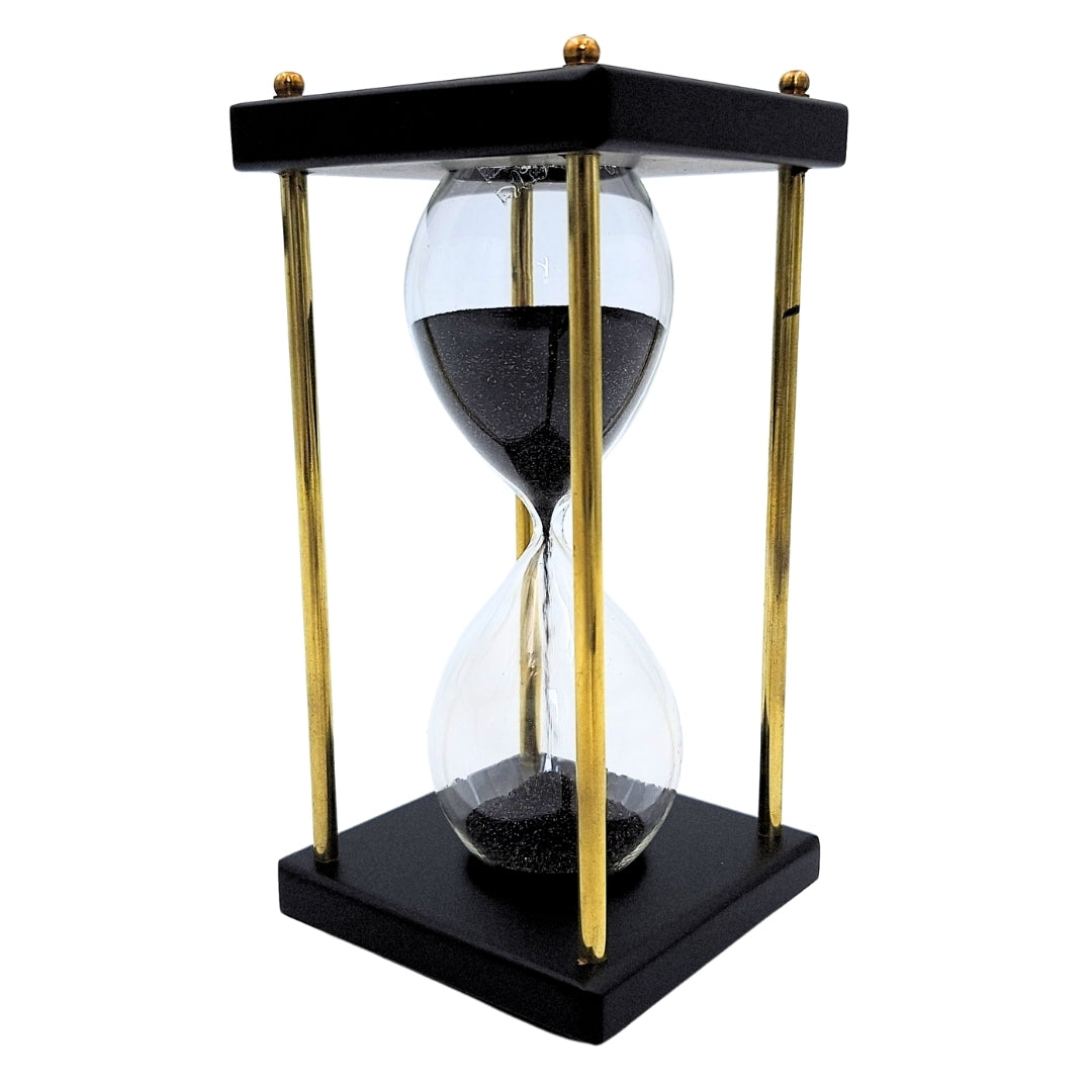 Sablier en laiton et bois 5 minutes – Sable noir – Élégante décoration rétro - STRS