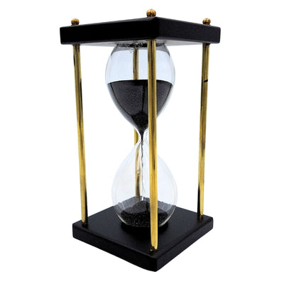 Sablier en laiton et bois 5 minutes – Sable noir – Élégante décoration rétro - STRS